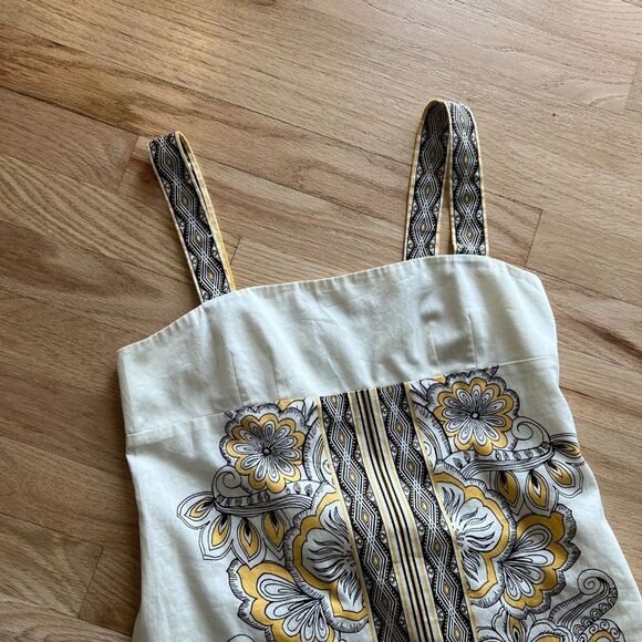 vtg y2k Ann Taylor LOFT‎ Petite Women's Cream  Brown Floral Dress cotton size 2 - Picture 4 of 6